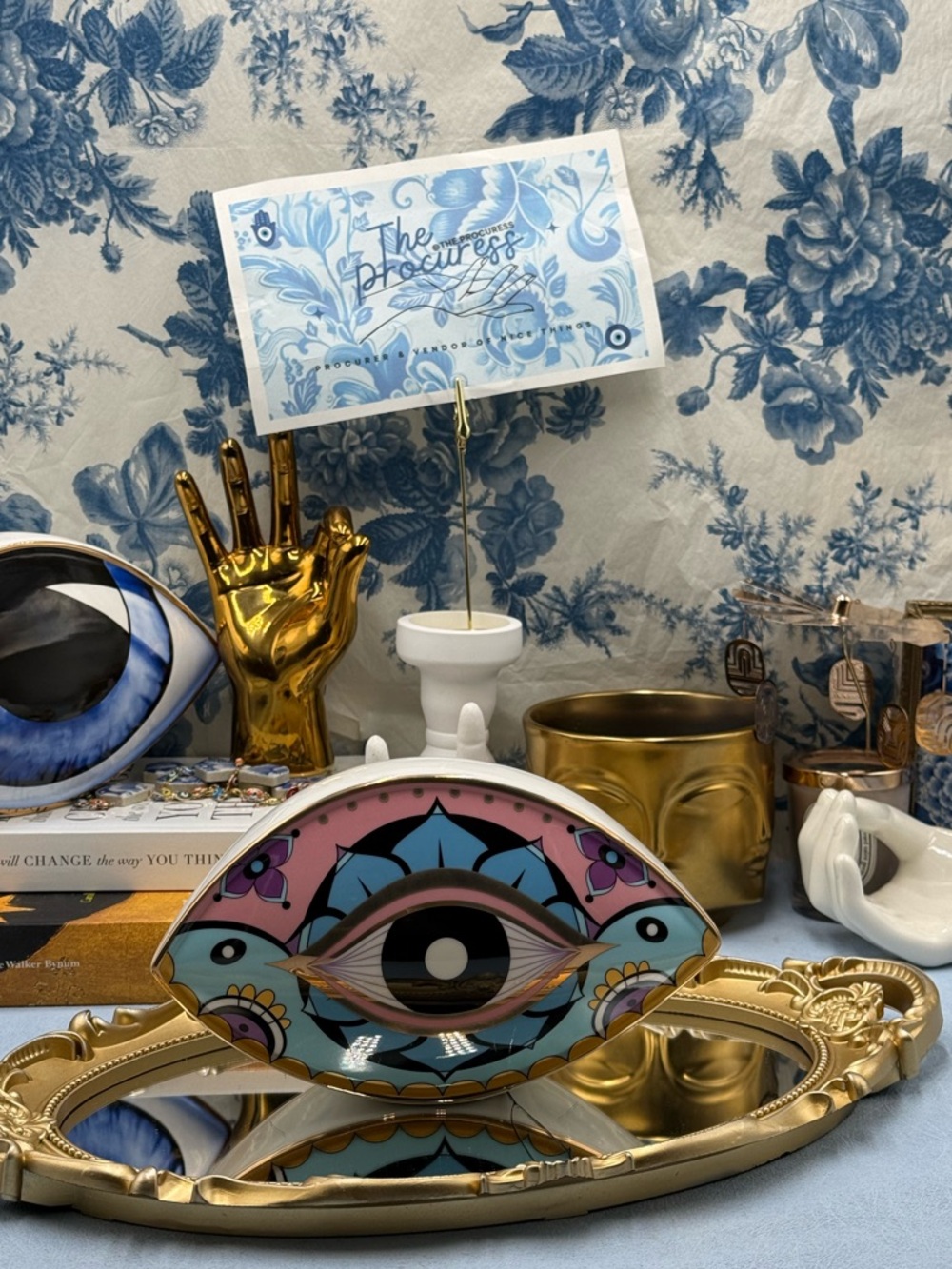 🆕 THE PROCURESS COLLECTION 🧿 All-Seeing Eye Paperweight - Boho Gold Pink - Picture 3 of 16